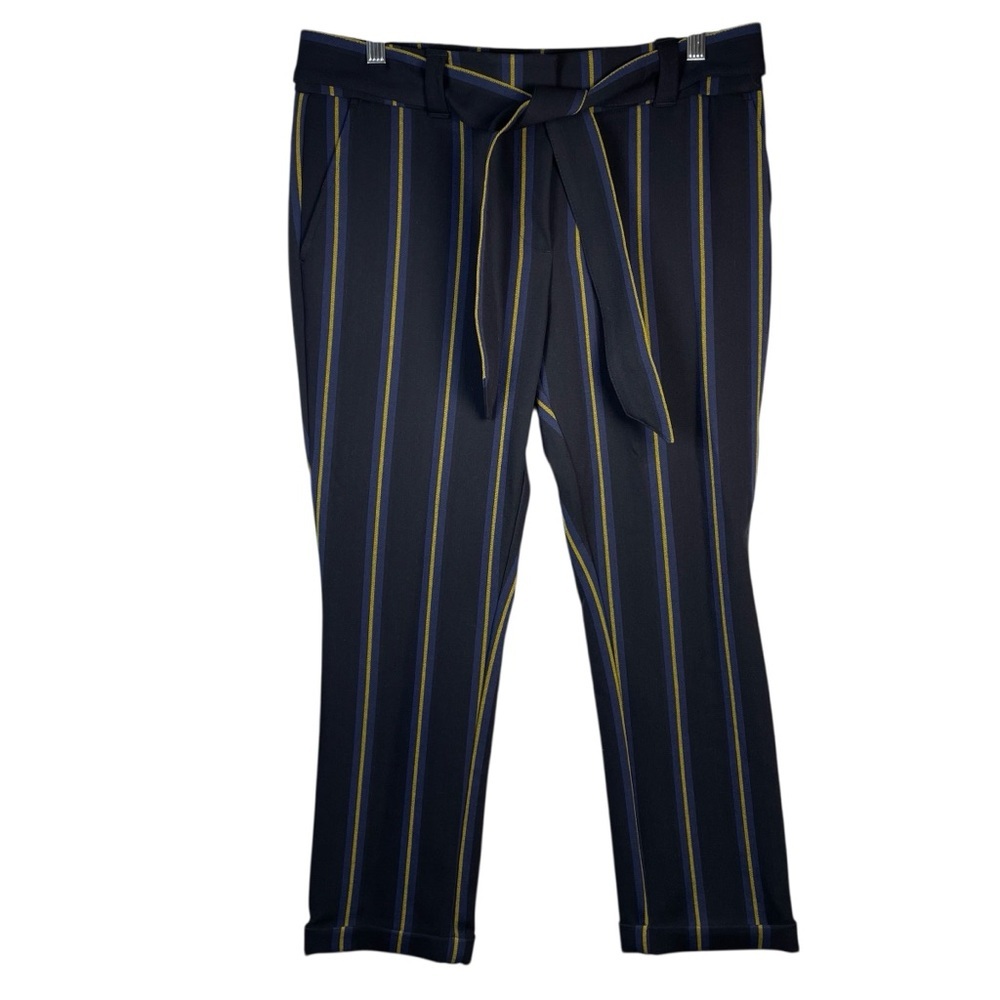 Ann Taylor Loft Petite Striped Cuffed Belted Trousers New With Tag 8P Black Navy - Picture 2 of 14